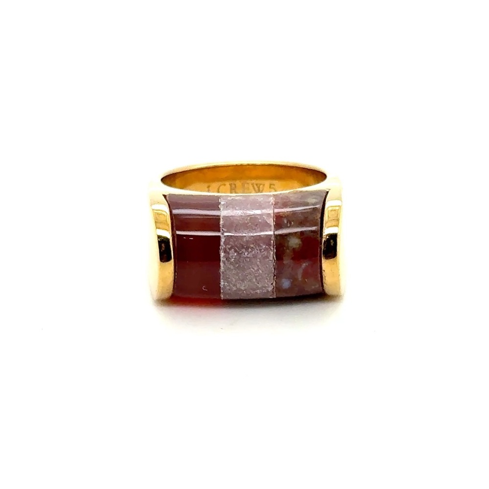 J.Crew Gold Tone Inlaid Stone Cocktail Ring Size 5.25 Red Mauve Bold Modern